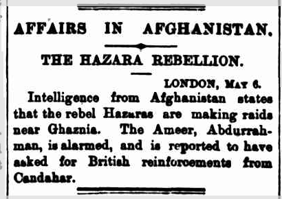 AFFAIRS IN AFGHANISTAN, THE HAZARA REBELLION