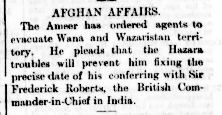 The Mercury (Hobart, Tas. : 1860 - 1954), Tue 20 Sep 1892, Page 2, AFGHAN AFFAIRS