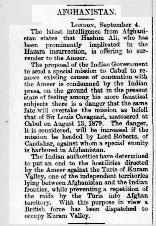 South Australian Chronicle (Adelaide, SA : 1889 - 1895), Sat 10 Sep 1892, Page 10, AFGHANISTAN.